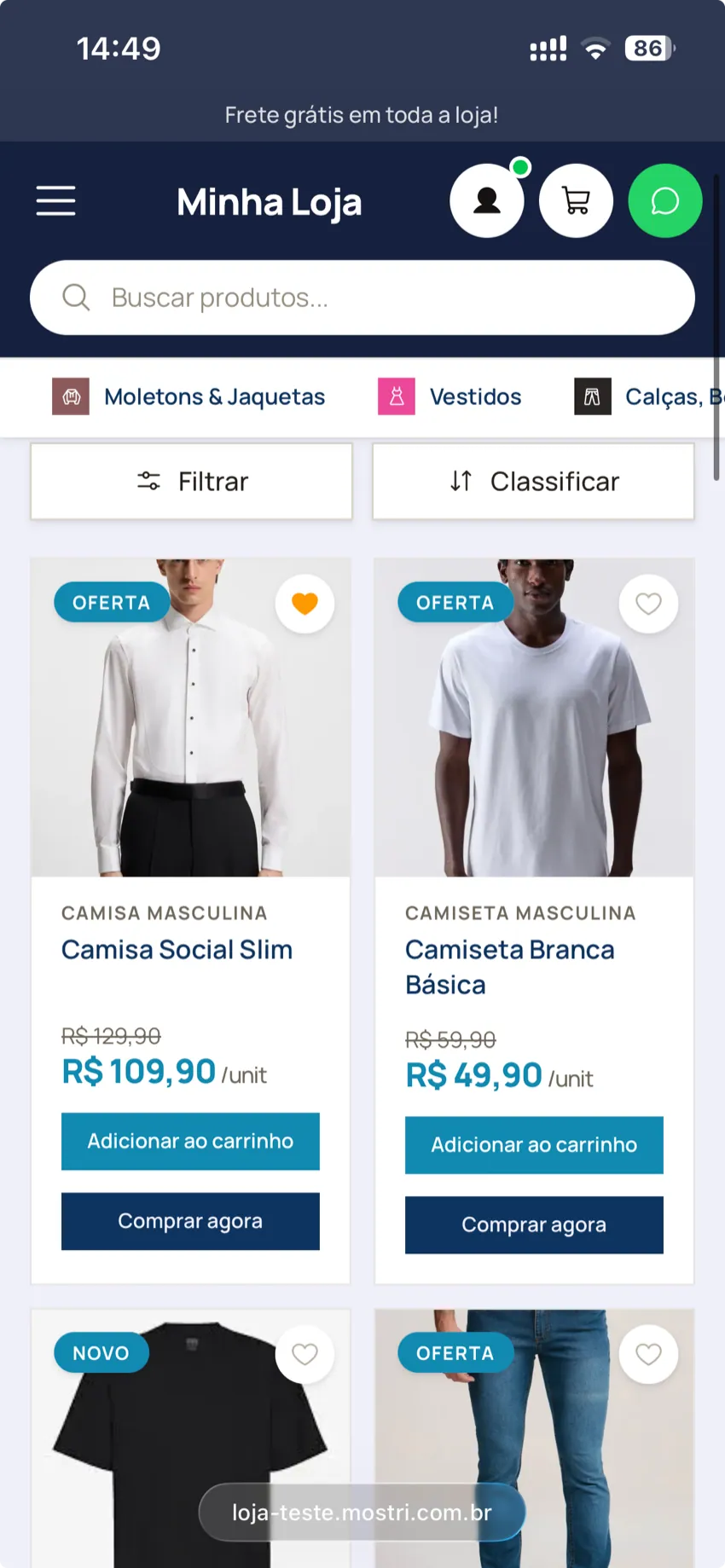 Catálogo de produtos com categorias e ofertas